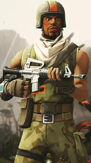 A Soldier Holding A Rifle In Front Of A Group Of Soldiers Wallpaper