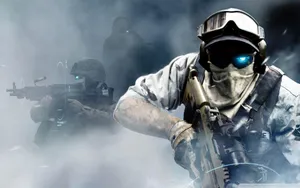 A Soldier Is Holding A Gun In The Air Wallpaper