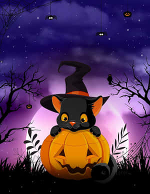 A Spooky Kitty Ready For Halloween Wallpaper