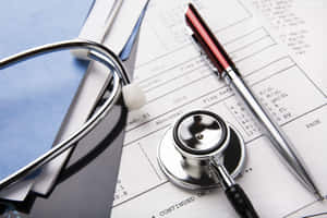 A Stethoscope And Pen On Top Of Medical Papers Wallpaper