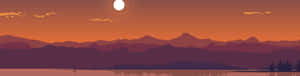 A Sunset With Mountains And Trees Wallpaper