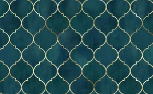 A Teal And Gold Wallpaper With A Geometric Pattern Wallpaper
