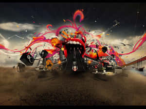 A Train With A Red And Black Design Wallpaper