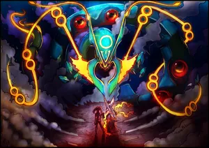 A Unique Glowing Gold Tail Of Rayquaza Wallpaper