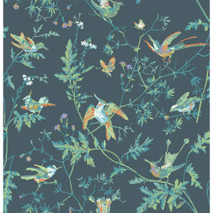 A Wallpaper With Birds And Flowers On It Wallpaper
