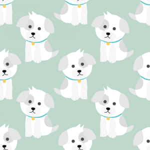 A White Dog Pattern With White Dogs On A Green Background Wallpaper