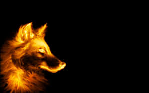 A Wolf Head In Flames On A Black Background Wallpaper