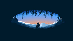 A Wolf Silhouette In The Mountains At Sunset Wallpaper