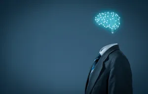 A Woman Gazing At Glowing Tech Symbols Representing A Business Mindset Wallpaper