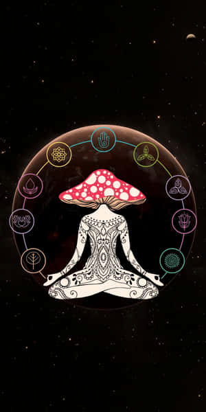 A Woman In A Lotus Pose With A Mushroom In The Background Wallpaper