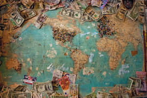 A Woven World Map Aesthetic With Blue Hues And Intricate Detail Wallpaper