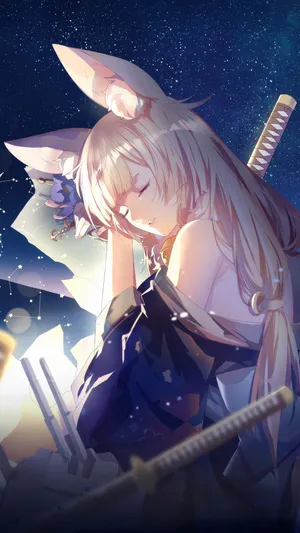 A Young Anime Girl Tapping Away At Her Phone. Wallpaper