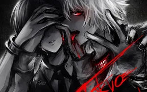 A Young Boy With An Eerie Yet Sorrowful Expression Stares Out Of A Horror Anime Landscape. Wallpaper
