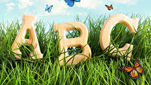 Abc Wooden Letters On Grass Wallpaper