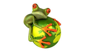 Adorable Kawaii Frog Hugging A Green Planet Wallpaper