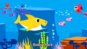 Adorable Pinkfong Baby Shark Dancing On Yellow Background Wallpaper