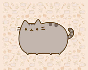 Adorable Pusheen Cat Enjoying A Sweet Treat Wallpaper