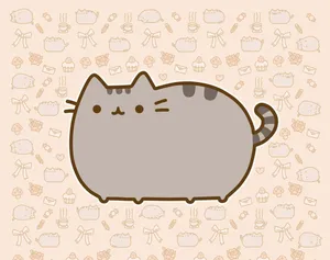 Adorable Pusheen Cat Enjoying A Sweet Treat Wallpaper