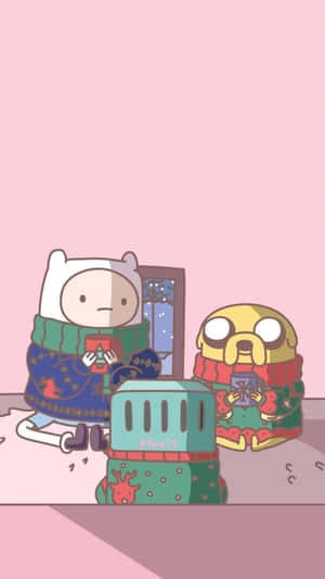 Adventure Time Finnand Jake Cute Winter Scene Wallpaper