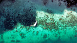 Aerial View Crystal Clear Waterswith Boat Wallpaper