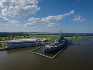 Aerial View Of Uss Alabama Battleship Wallpaper