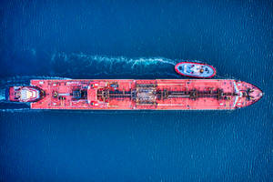 Aerial View Red Cargo Ship Wallpaper