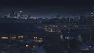 Aesthetic Anime Desktop Residential At Night Wallpaper