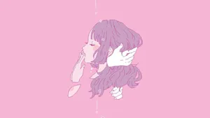 Aesthetic Anime Girl And Skeleton Hands In Pink Wallpaper