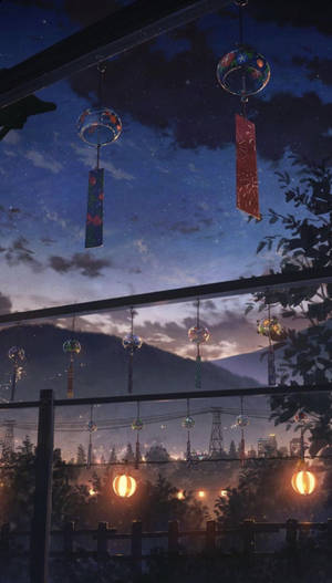 Aesthetic Anime Hanging Lanterns Phone Wallpaper