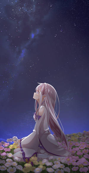 Aesthetic Anime Phone Emilia On Flower Field Wallpaper