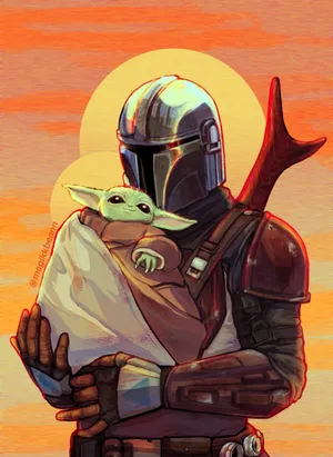 Aesthetic Baby Yoda And Mandalorian Wallpaper