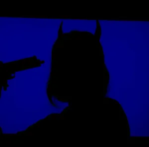 Aesthetic Blue Grunge Devil Girl Gun Wallpaper