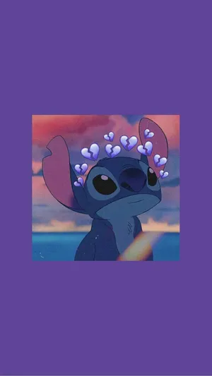 Aesthetic Cartoon Stitch With Broken Heart Wallpaper
