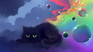 Aesthetic Cat With Bubbles Wallpaper