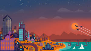 Aesthetic Chromebook Cartoon City Wallpaper