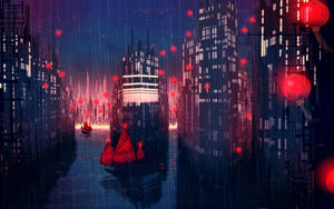 Aesthetic City Submerged In Water Wallpaper