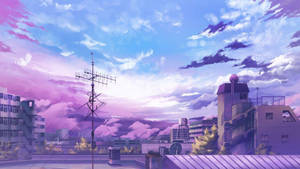Aesthetic City Under Purple Blue Sky Wallpaper
