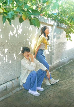 Aesthetic Couple Korean In Street Wallpaper