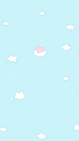 Aesthetic Cute Blue Phone With Pink Heart Wallpaper