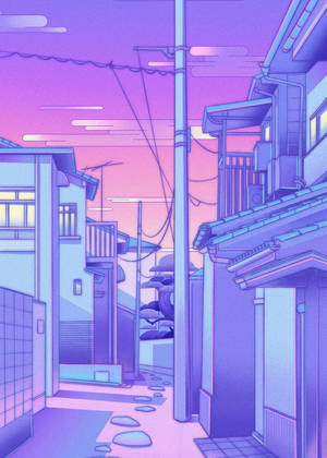 Aesthetic Drawing Of Japanese Village Wallpaper