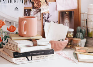 Aesthetic Minimalist Pink Desk Wallpaper