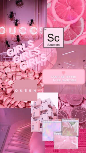 Aesthetic Pink Collage With Short Sayings Wallpaper