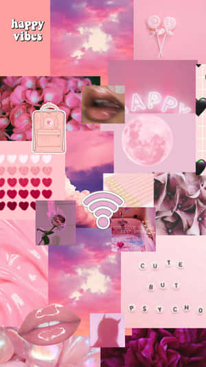 Aesthetic Pink Collage With Wifi Signal Logo Wallpaper