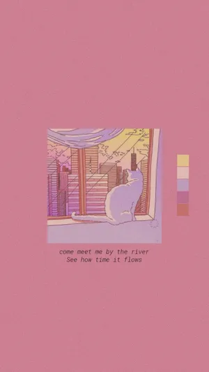 Aesthetic Pink Iphone Cat By Window Wallpaper