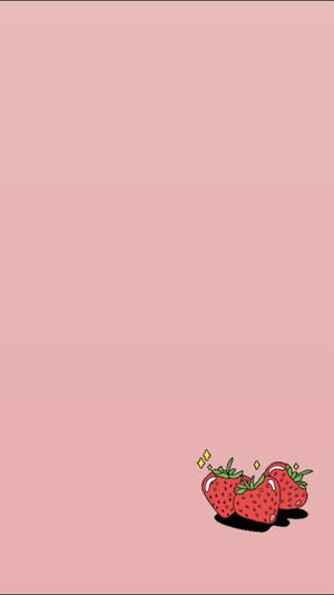 Aesthetic Pink Iphone Strawberry On The Side Wallpaper