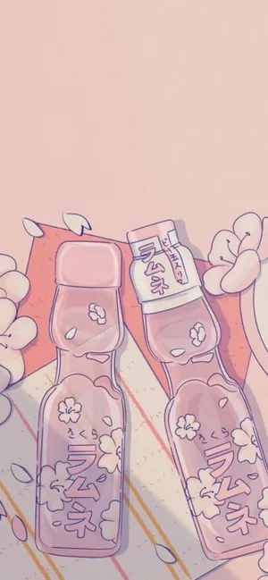 Aesthetic Pink Kawaii Bottled Drinks Wallpaper