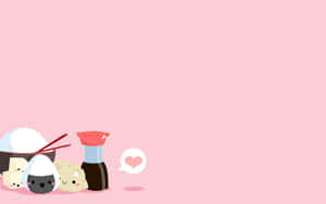 Aesthetic Pink Kawaii Chibi Japanese Food Wallpaper