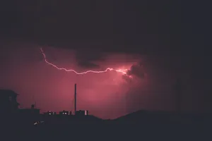 Aesthetic Red Night Sky Lightning Wallpaper