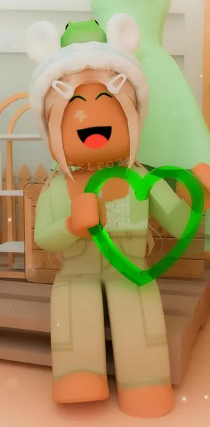 Aesthetic Roblox Girl With Green Heart Wallpaper