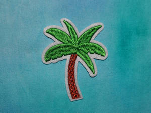 Aesthetic Teal Coconut Tree Embroidered Patch Wallpaper